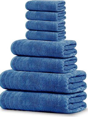 Luxury 8-Piece Towel Set: 2 XL Bath Towels, 2 Hand Towels, 4 Washcloths - Blue